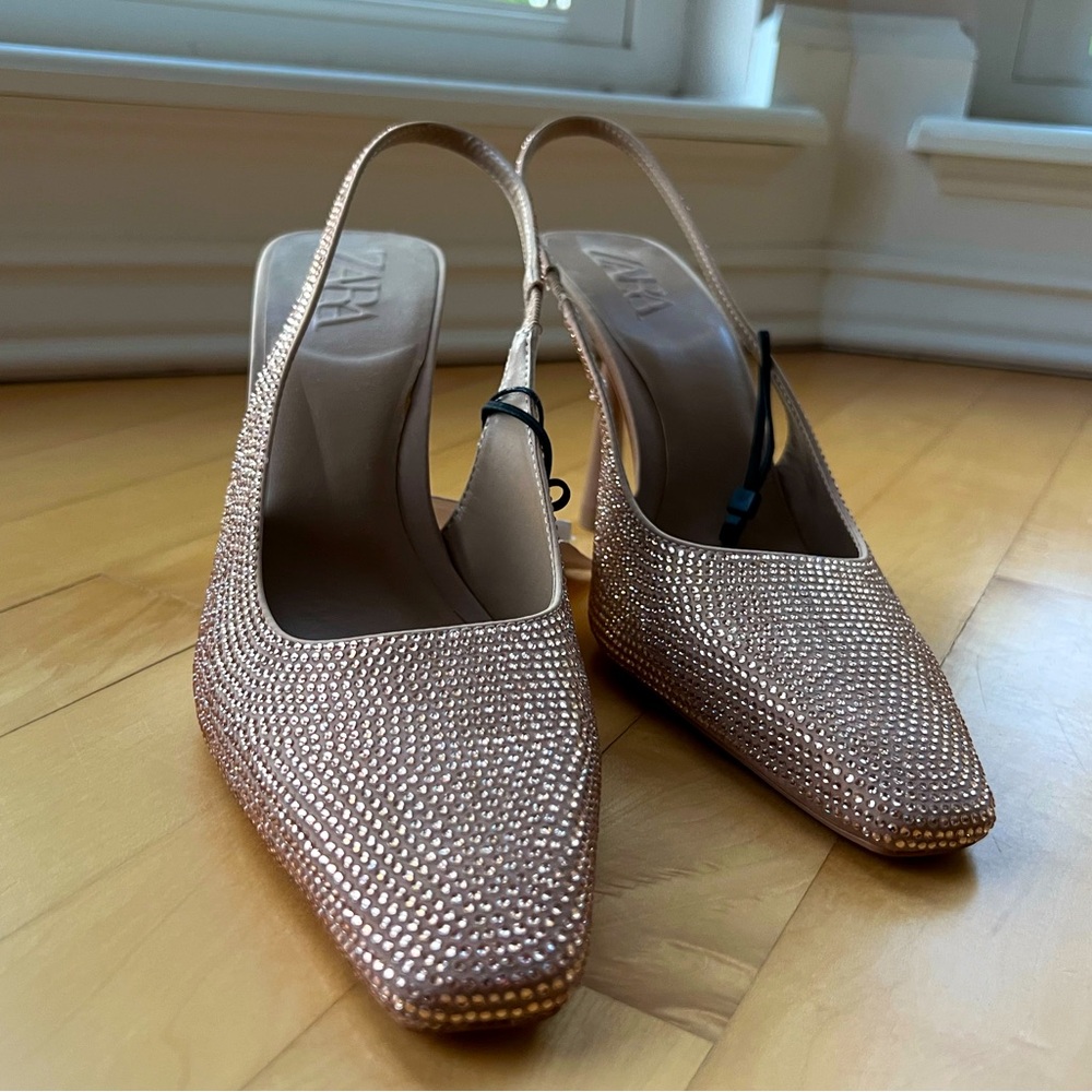 Zara slingback heels with rhinestones, NWT